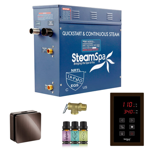 SteamSpa OATS600OB 6 kW steam generator package with one oil rubbed bronze square steamhead, controller and accessories