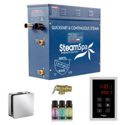 SteamSpa OATS750CH 7.5 kW steam generator package with one polished chrome square steamhead, controller and accessories