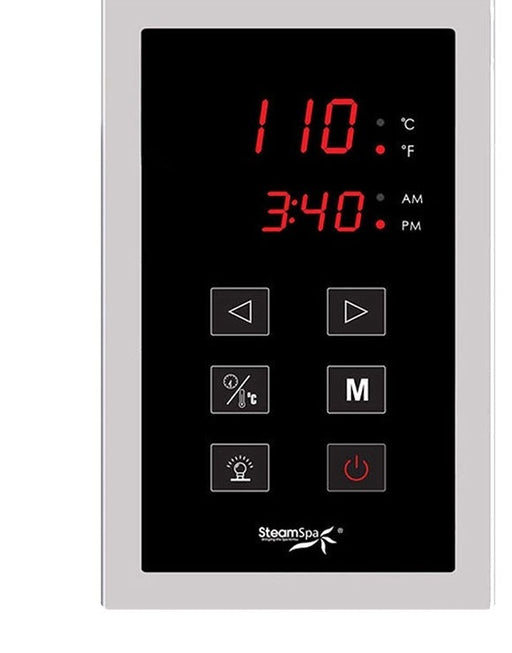 SteamSpa OATS900CH touch control panel with time and temperature display
