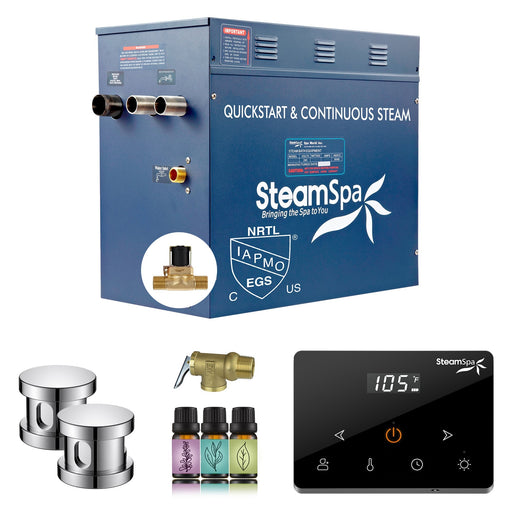 SteamSpa OAW1050CH-A 10.5 kW steam generator package with two polished chrome steamheads, controller and accessories