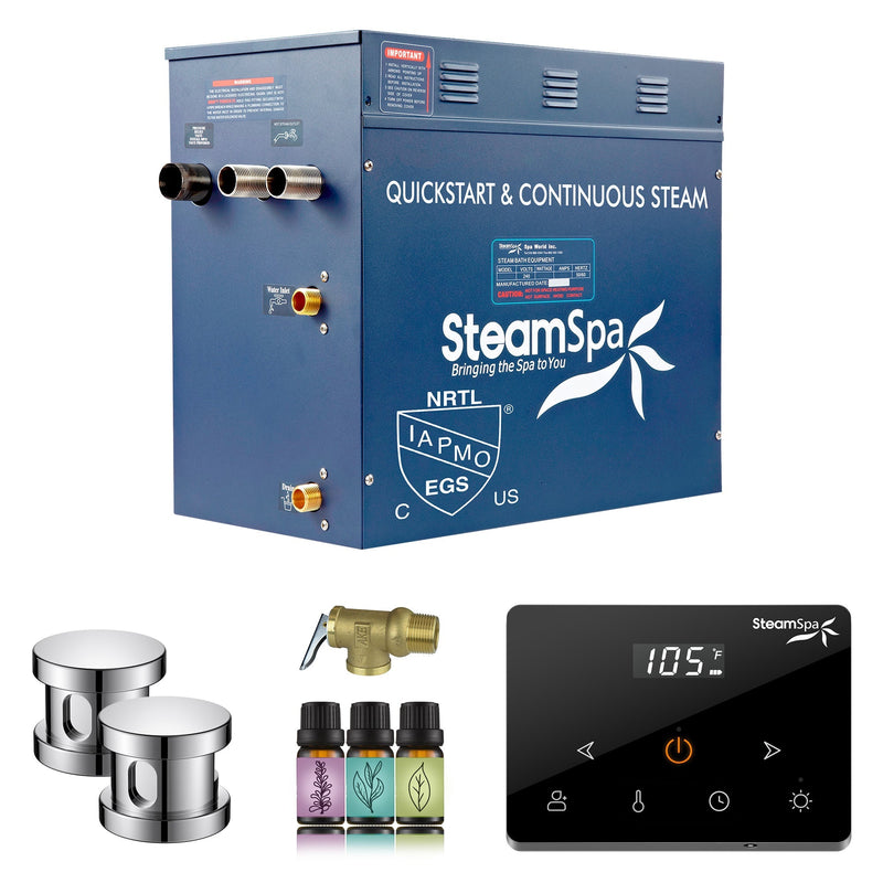 SteamSpa OAW1050CH 10.5 kW steam generator package with two polished chrome steamheads, controller and accessories