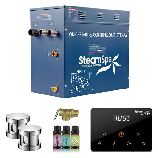SteamSpa OAW1050CH 10.5 kW steam generator package with two polished chrome steamheads, controller and accessories