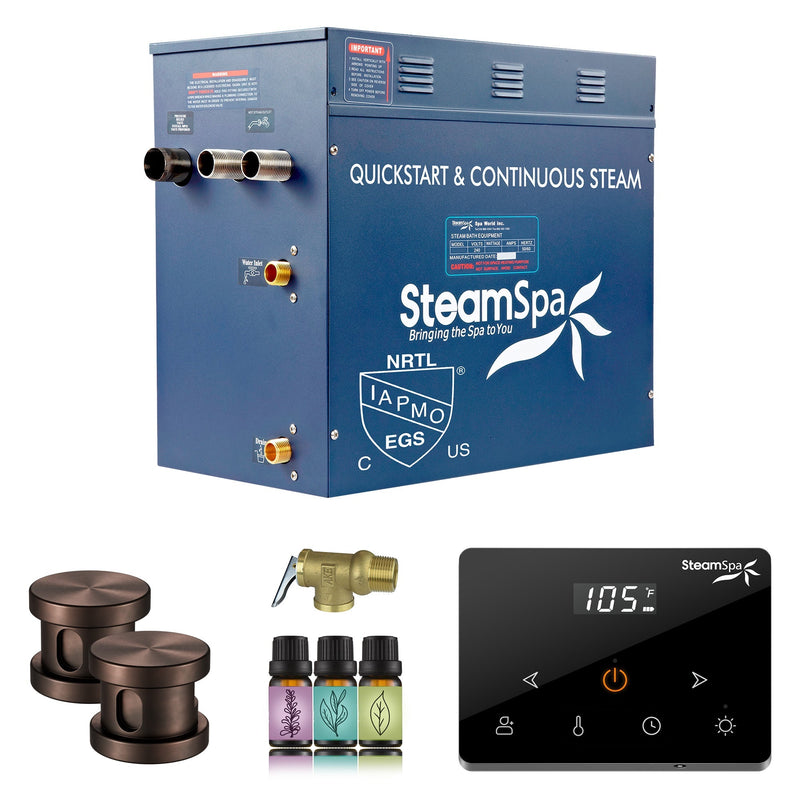 SteamSpa OAW1050OB 10.5 kW steam generator package with two oil rubbed bronze steamheads, controller and accessories