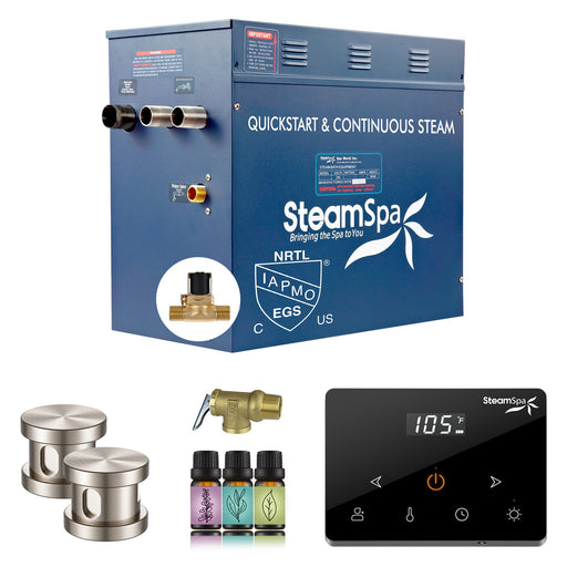 SteamSpa OAW1200BN-A 12 kW steam generator package with two brushed nickel steamheads, controller and accessories