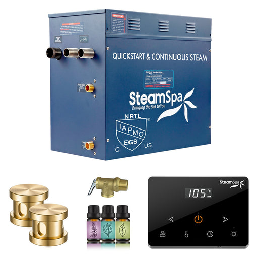 SteamSpa OAW1200GD 12 kW steam generator package with two gold steamheads, controller and accessories