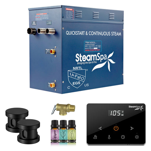 SteamSpa OAW1200MK 12 kW steam generator package with two matte black steamheads, controller and accessories
