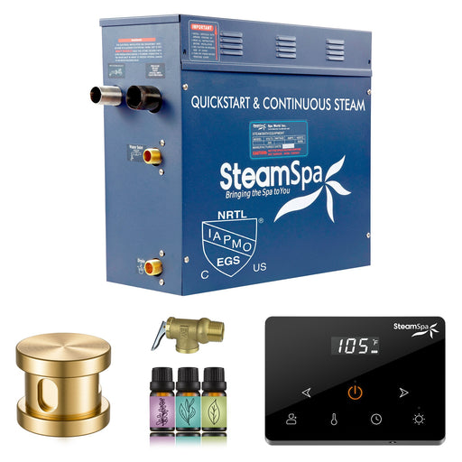 SteamSpa OAW450GD 4.5 kW steam generator package with one gold steamhead, controller and accessories
