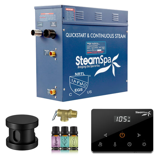 SteamSpa OAW600MK 6 kW steam generator package with one matte black steamhead, controller and accessories