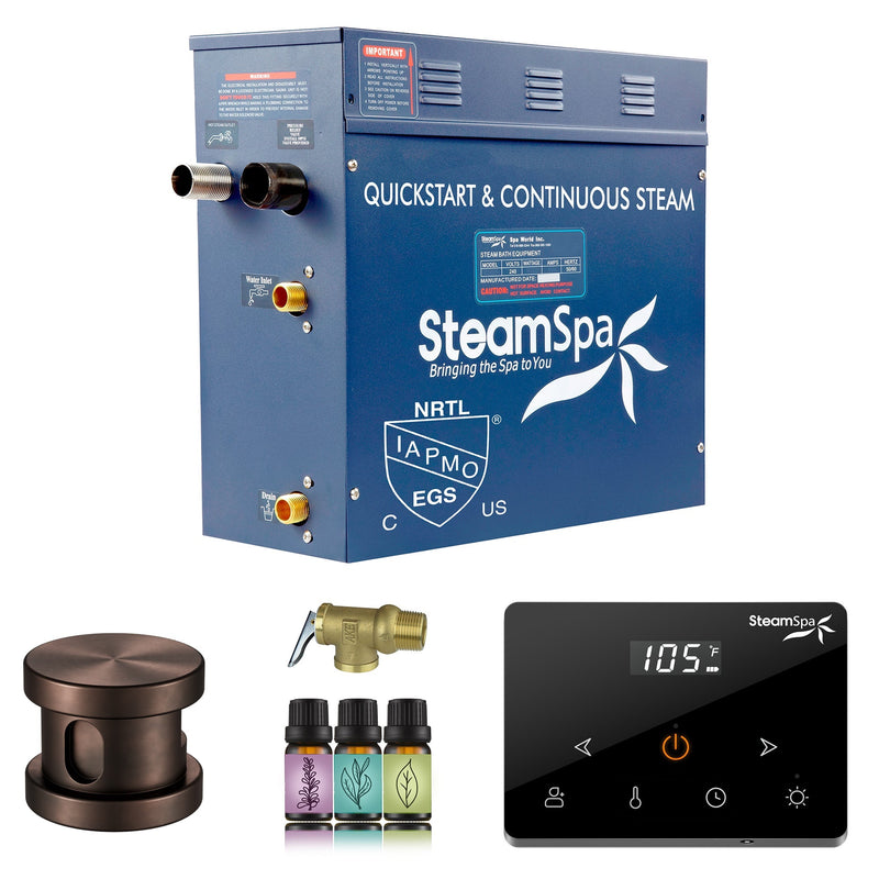 SteamSpa OAW600OB 6 kW steam generator package with one oil rubbed bronze steamhead, controller and accessories