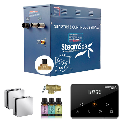 SteamSpa OAWS1050CH-A 10.5 kW steam generator package with two polished chrome square steamheads, controller and accessories