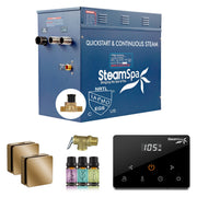 SteamSpa OAWS1050GD-A 10.5 kW steam generator package with two gold square steamheads, controller and accessories