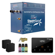 SteamSpa OAWS1050MK 10.5 kW steam generator package with two matte black square steamheads, controller and accessories