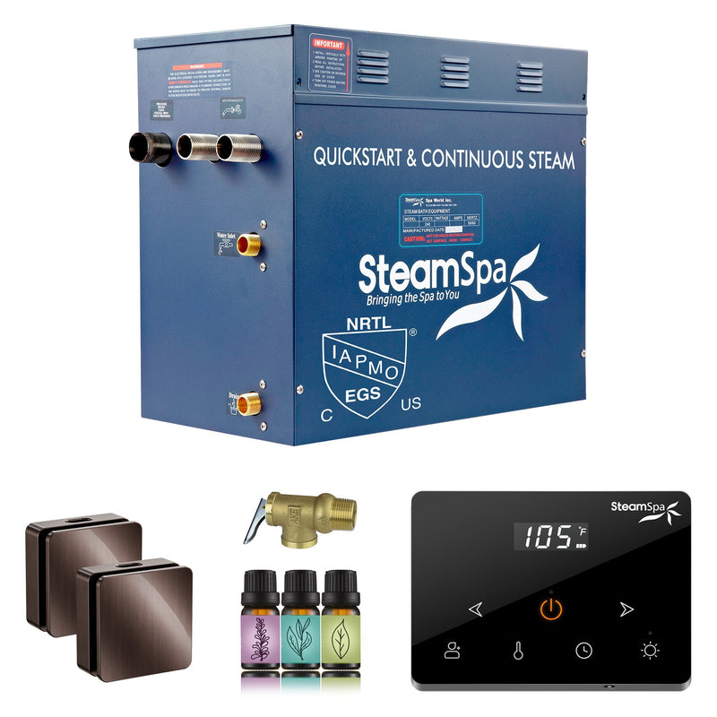 SteamSpa OAWS1050OB 10.5 kW steam generator package with two oil rubbed bronze square steamheads, controller and accessories