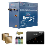 SteamSpa OAWS1200GD 12 kW steam generator package with two gold square steamheads, controller and accessories