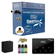 SteamSpa OAWS450MK-A 4.5 kW steam generator package with one matte black square steamhead, controller and accessories