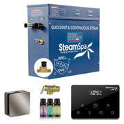 SteamSpa OAWS600BN-A 6 kW steam generator package with one brushed nickel square steamhead, controller and accessories