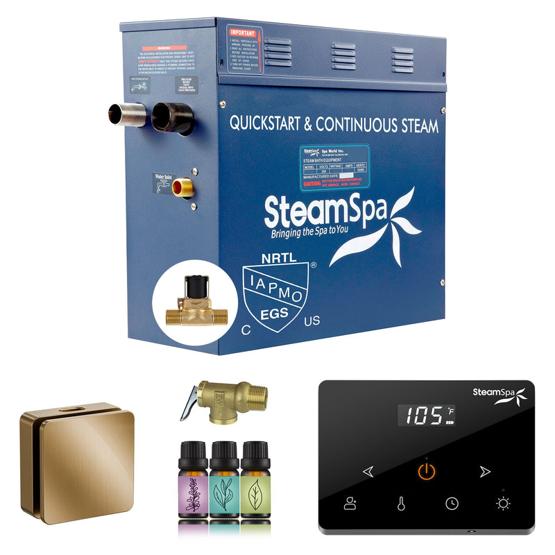 SteamSpa OAWS600GD-A 6 kW steam generator package with one gold square steamhead, controller and accessories