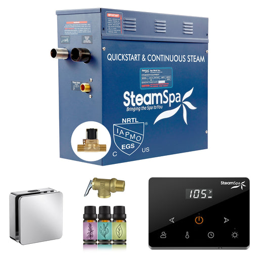 SteamSpa OAWS750CH-A 7.5 kW steam generator package with one polished chrome square steamhead, controller and accessories