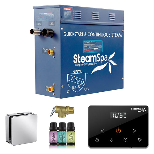 SteamSpa OAWS900CH 9 kW steam generator package with one polished chrome square steamhead, controller and accessories