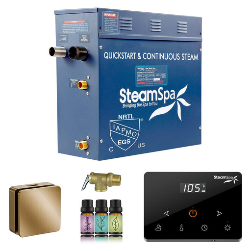 SteamSpa OAWS900GD 9 kW steam generator package with one gold square steamhead, controller and accessories