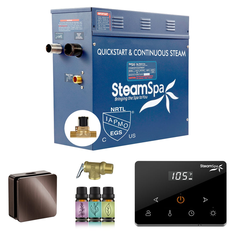 SteamSpa OAWS900OB-A 9 kW steam generator package with one oil rubbed bronze square steamhead, controller and accessories