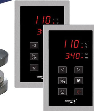 SteamSpa RYT1050BN dual touch control panels with time and temperature display