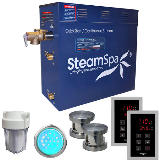SteamSpa RYT1050BN 10.5 kW steam generator package with two brushed nickel steamheads, controller and accessories
