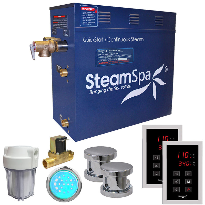 SteamSpa RYT1050CH-A 10.5 kW steam generator package with two polished chrome steamheads, controller and accessories
