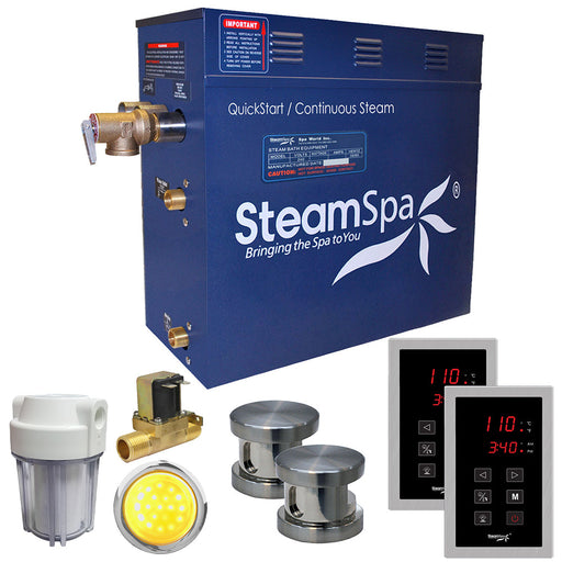 SteamSpa RYT1200BN-A 12 kW steam generator package with two brushed nickel steamheads, controller and accessories
