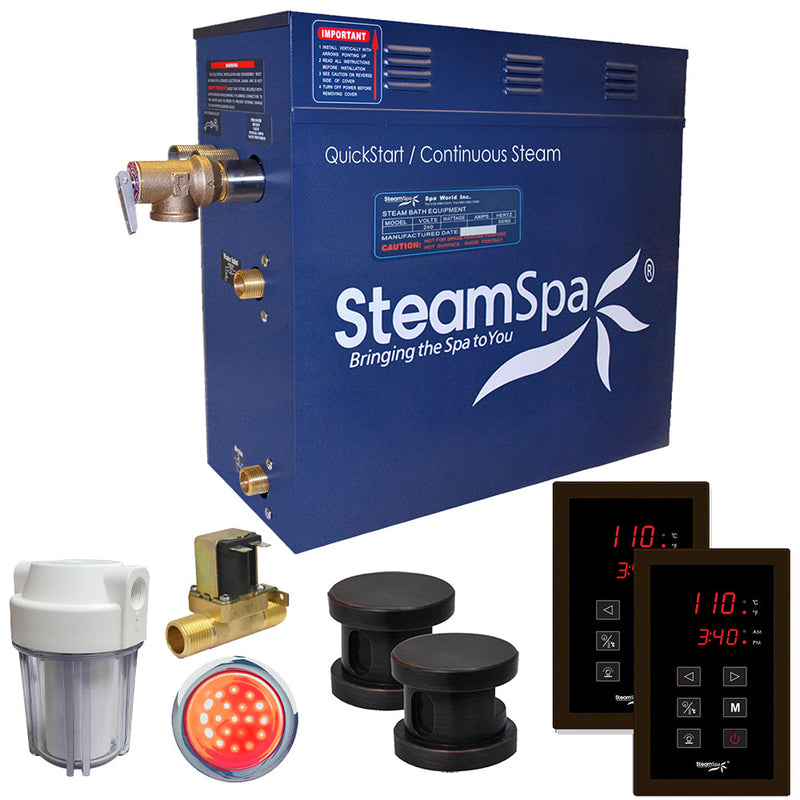 SteamSpa RYT1200OB-A 12 kW steam generator package with two oil rubbed bronze steamheads, controller and accessories