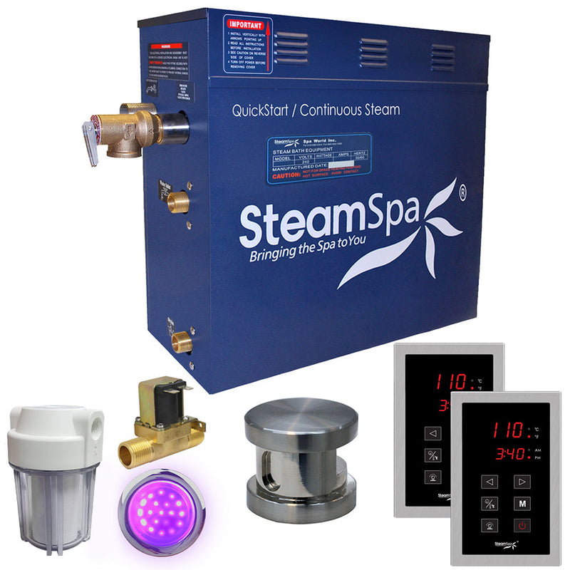 SteamSpa RYT450BN-A 4.5 kW steam generator package with one brushed nickel steamhead, controller and accessories