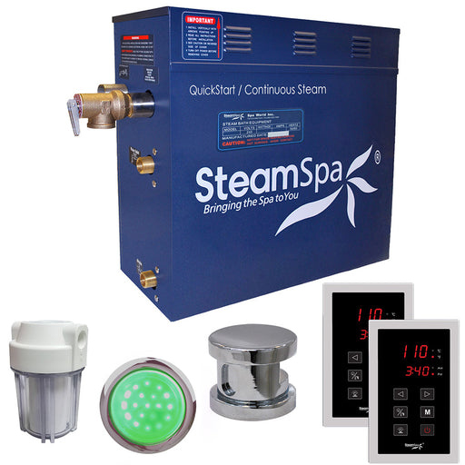 SteamSpa RYT450CH 4.5 kW steam generator package with one polished chrome steamhead, controller and accessories