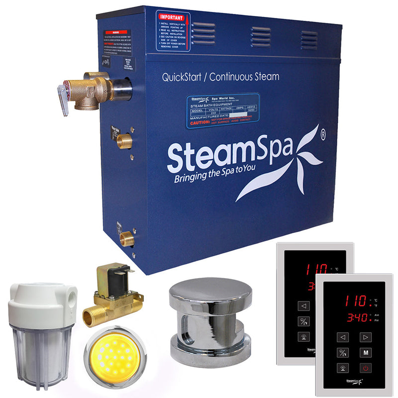 SteamSpa RYT600CH-A 6 kW steam generator package with one polished chrome steamhead, controller and accessories