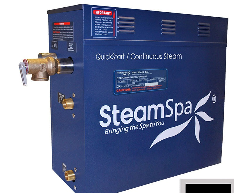 SteamSpa RYT750CH 7.5 kW steam generator, front three-quarter view