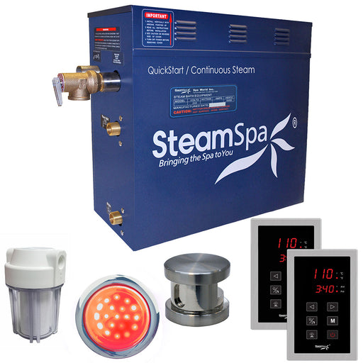 SteamSpa RYT900BN 9 kW steam generator package with one brushed nickel steamhead, controller and accessories