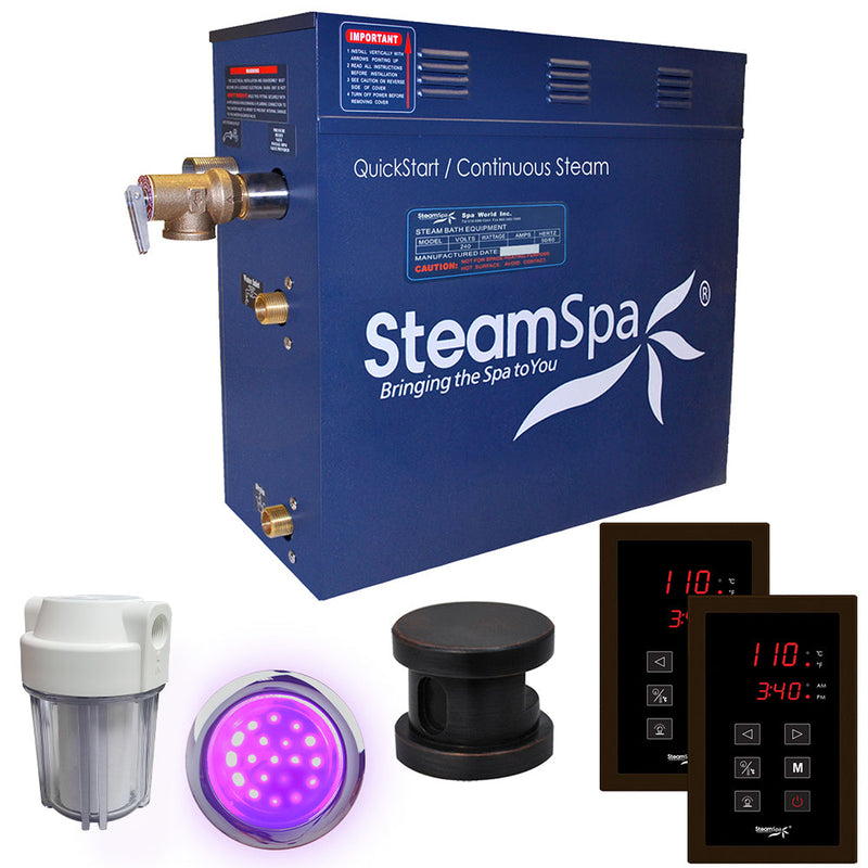 SteamSpa RYT900OB 9 kW steam generator package with one oil rubbed bronze steamhead, controller and accessories