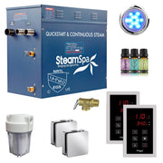 SteamSpa RYTS1050CH 10.5 kW steam generator package with two polished chrome square steamheads, controller and accessories