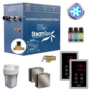 SteamSpa RYTS1200BN-A 12 kW steam generator package with two brushed nickel square steamheads, controller and accessories
