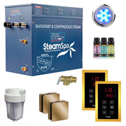 SteamSpa RYTS1200GD 12 kW steam generator package with two gold square steamheads, controller and accessories