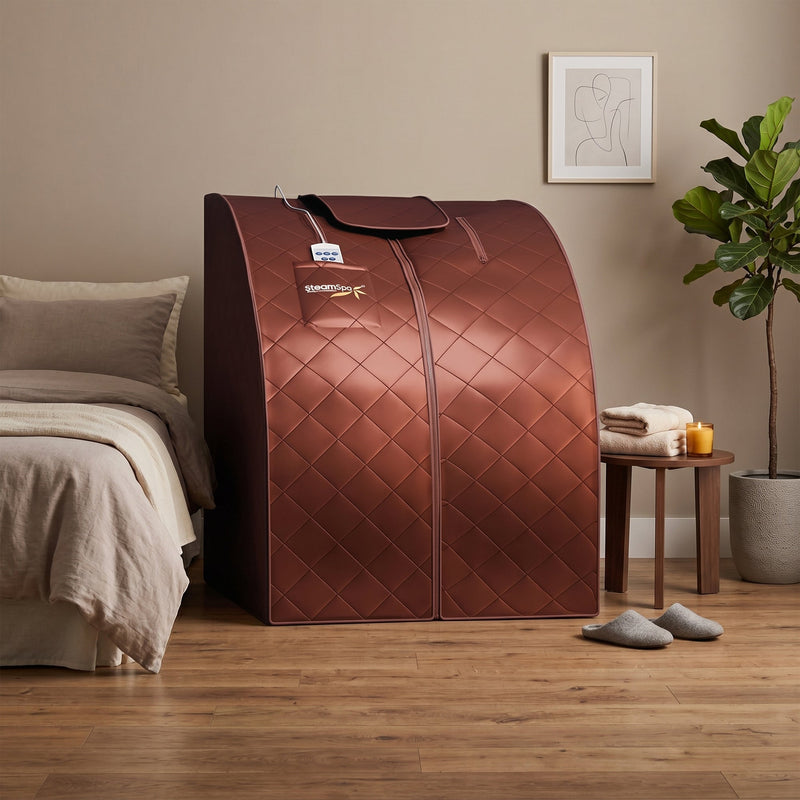 SteamSpa SP-SS0002-1P portable sauna second view set up indoors