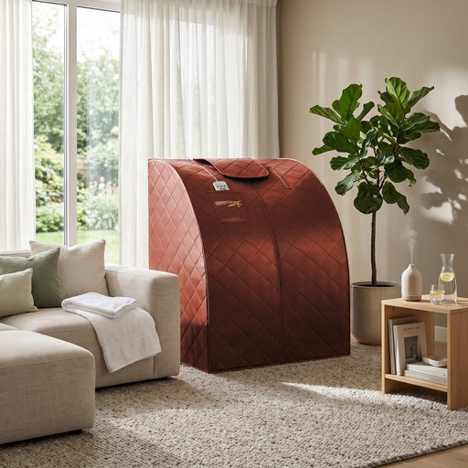 SteamSpa SP-SS0002-1P portable sauna set up indoors