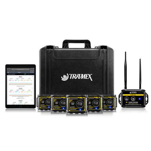 Tramex TREMS-5 - Remote Environmental Monitoring System 5: An image showing the Tramex TREMS-5 device with a sleek white background, highlighting its compact design and user-friendly interface for monitoring environmental conditions.