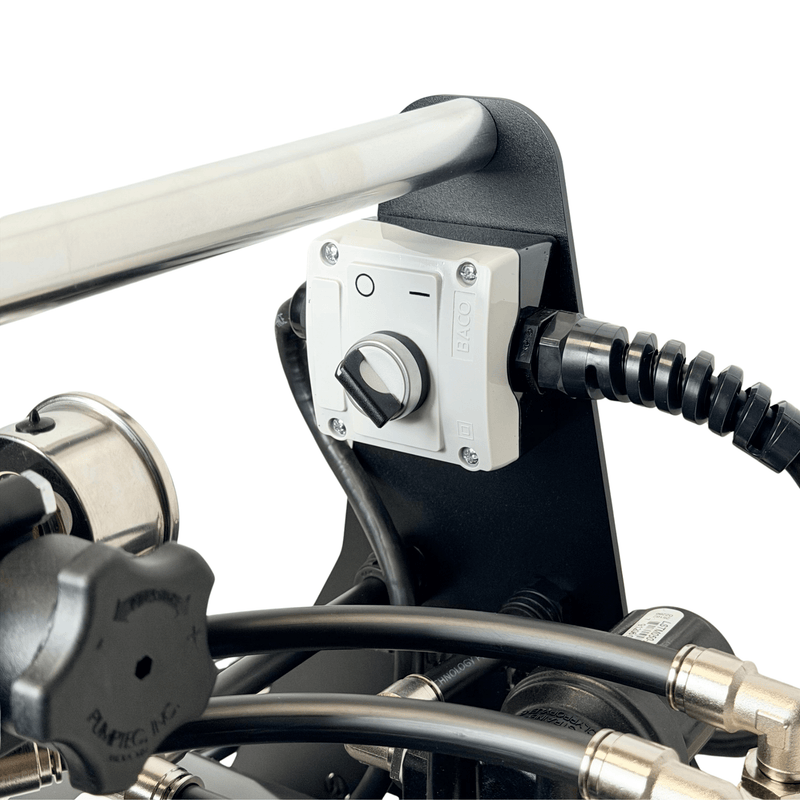 Tucker booster pump system rotary power switch with cord gland below the carry handle