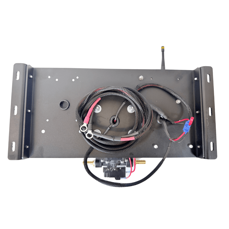 Tucker 12V delivery panel from the back showing the wiring harness and pump mount