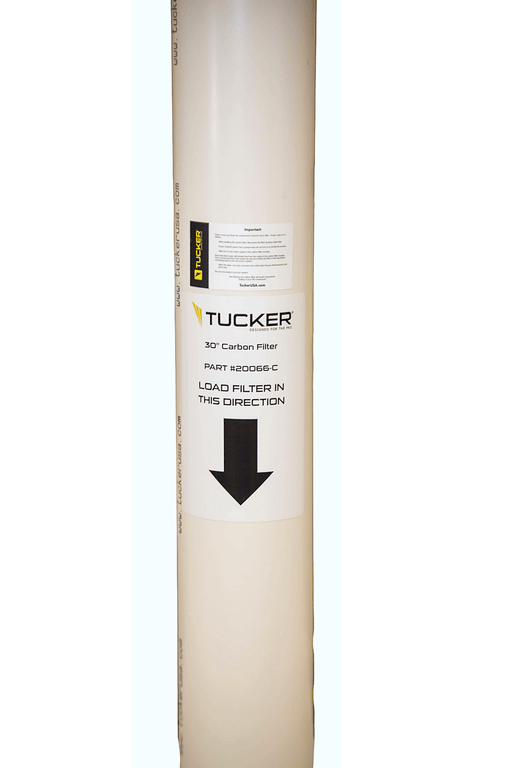 Tucker 30 inch carbon filter label, load direction arrow