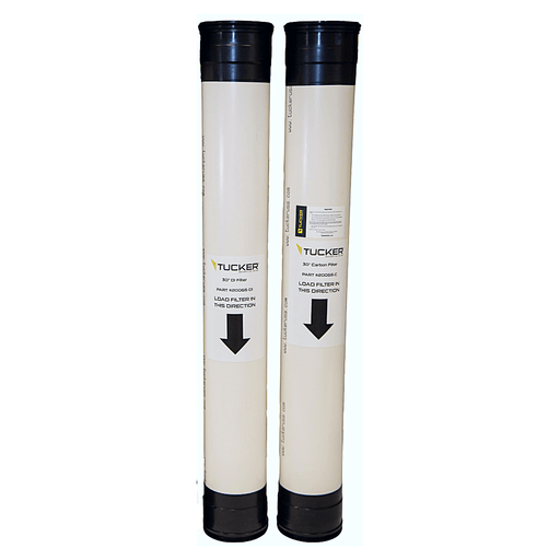Tucker 30 inch DI and carbon filter cartridges side by side