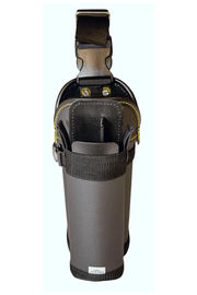 Tucker BOAB by Takaki Works black double holster with yellow stitching and belt clip