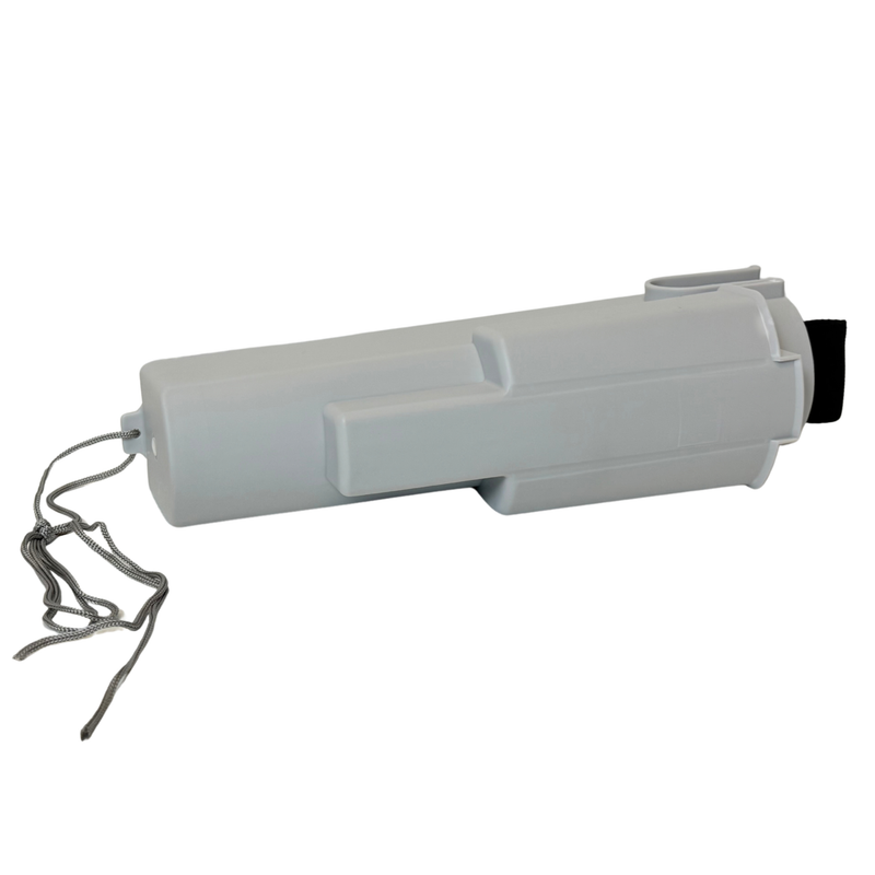 Tucker Bucket on a Belt gray plastic holster with lanyard cord, side view