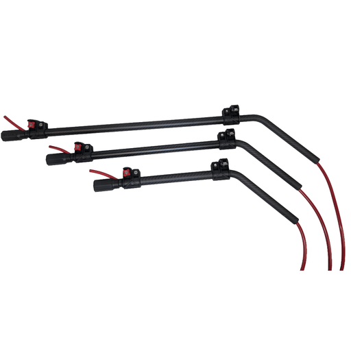 Tucker carbon fiber goosenecks in three lengths with red hose