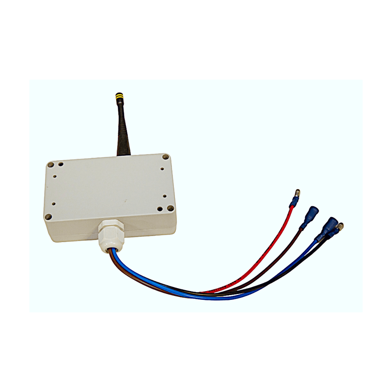 Tucker digital flow controller back of the housing with antenna and wire leads